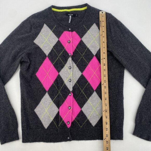Apt 9 Womens Size XL Gray Argyle 100% Cashmere Cardigan Button Up Sweater - Picture 8 of 11